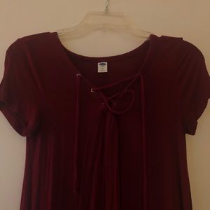 maroon cross necked dress with adjustable strings